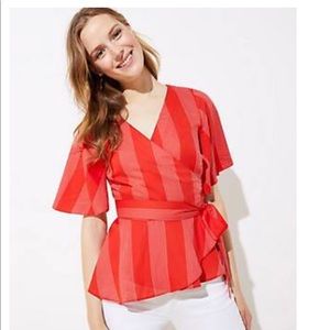 LOFT STRIPED WRAP BLOUSE